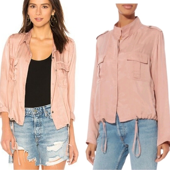Rails Jackets & Blazers - Rails Rowan Utility Jacket in Blush Pink Cupro Cinch Hem Cargo Pockets Large